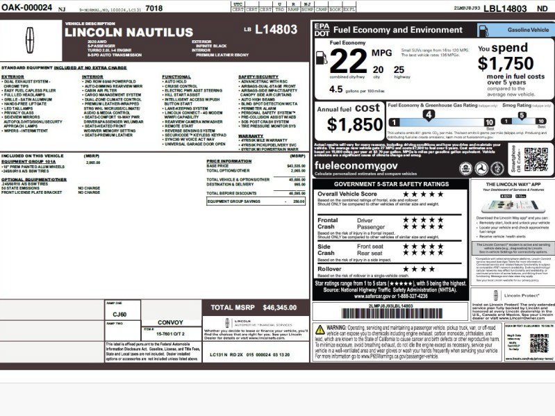 Used 2020 Lincoln Nautilus Premier w/ Equipment Group 101A AWD/4WD image 2