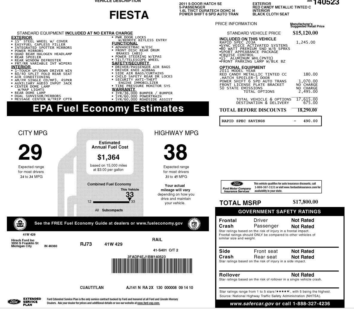 Used 2011 Ford Fiesta SE w/ 203A Rapid Spec Order Code FWD image 14