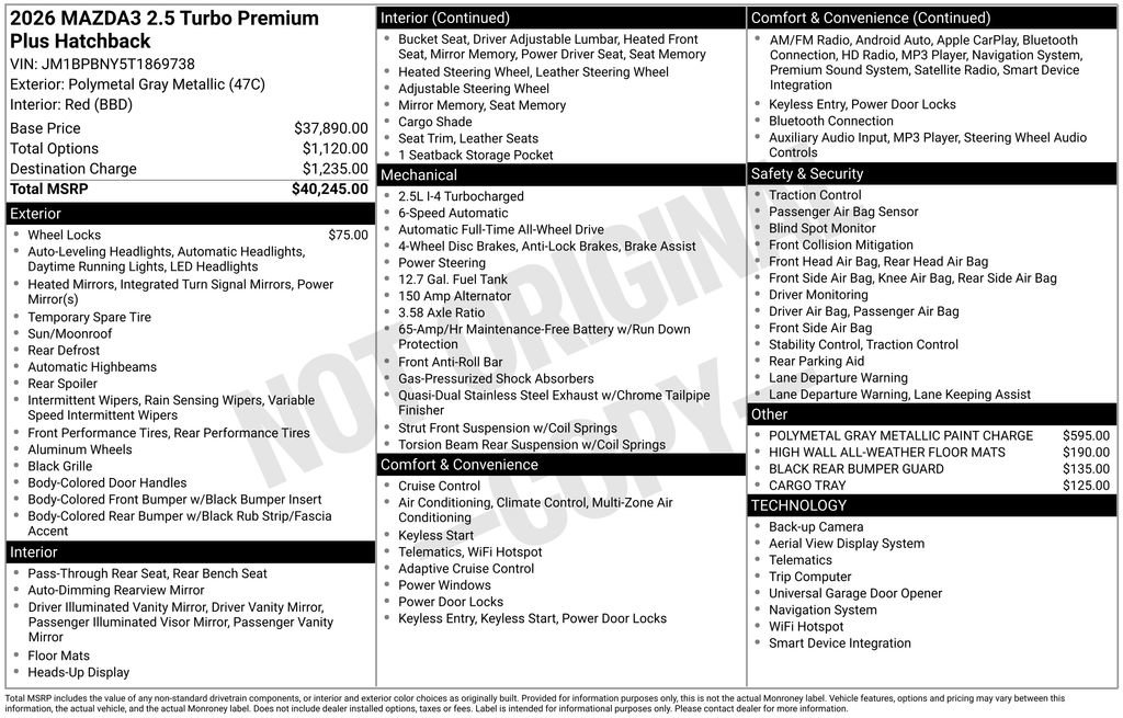 New 2026 MAZDA MAZDA3 Hatchback w/Premium Plus Pkg image 23