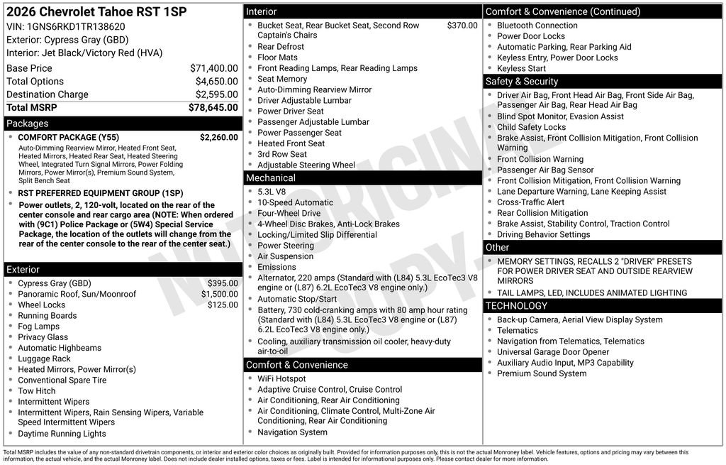 New 2026 Chevrolet Tahoe RST w/ Comfort Package image 10