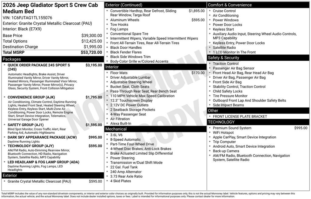 New 2026 Jeep Gladiator Sport AWD/4WD image 30