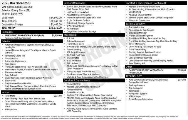 Certified 2025 Kia Sorento S w/ Panoramic Sunroof Package FWD image 15
