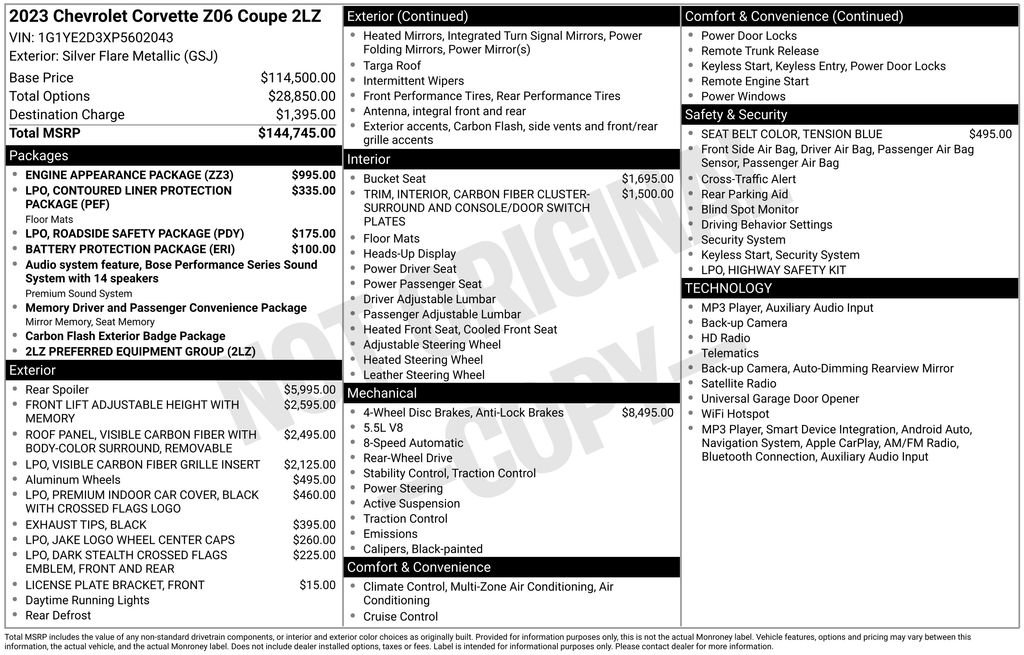 Used 2023 Chevrolet Corvette Z06 w/ Engine Appearance Package RWD image 42
