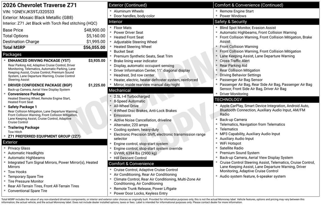 New 2026 Chevrolet Traverse Z71 w/ Enhanced Driving Package AWD/4WD image 34