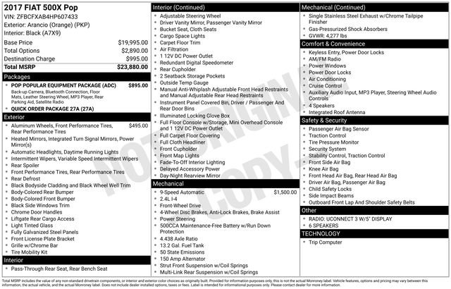 Used 2017 FIAT 500X Pop w/ Pop Popular Equipment Package FWD image 35