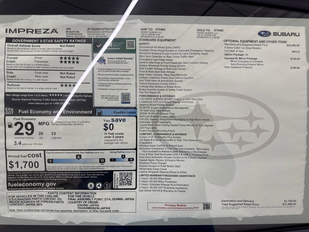 New 2026 Subaru Impreza RS image 24