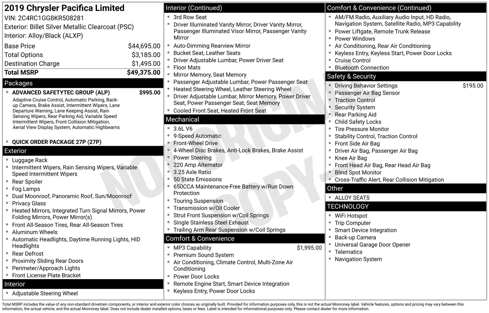 Used 2019 Chrysler Pacifica Limited w/ Advanced Safetytec Group FWD image 47