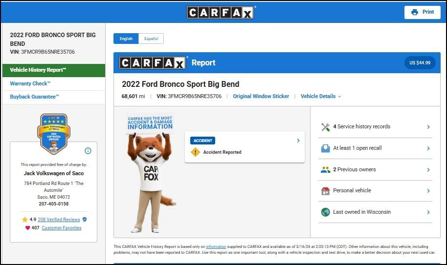 Used 2022 Ford Bronco Sport Big Bend w/ Convenience Package image 12