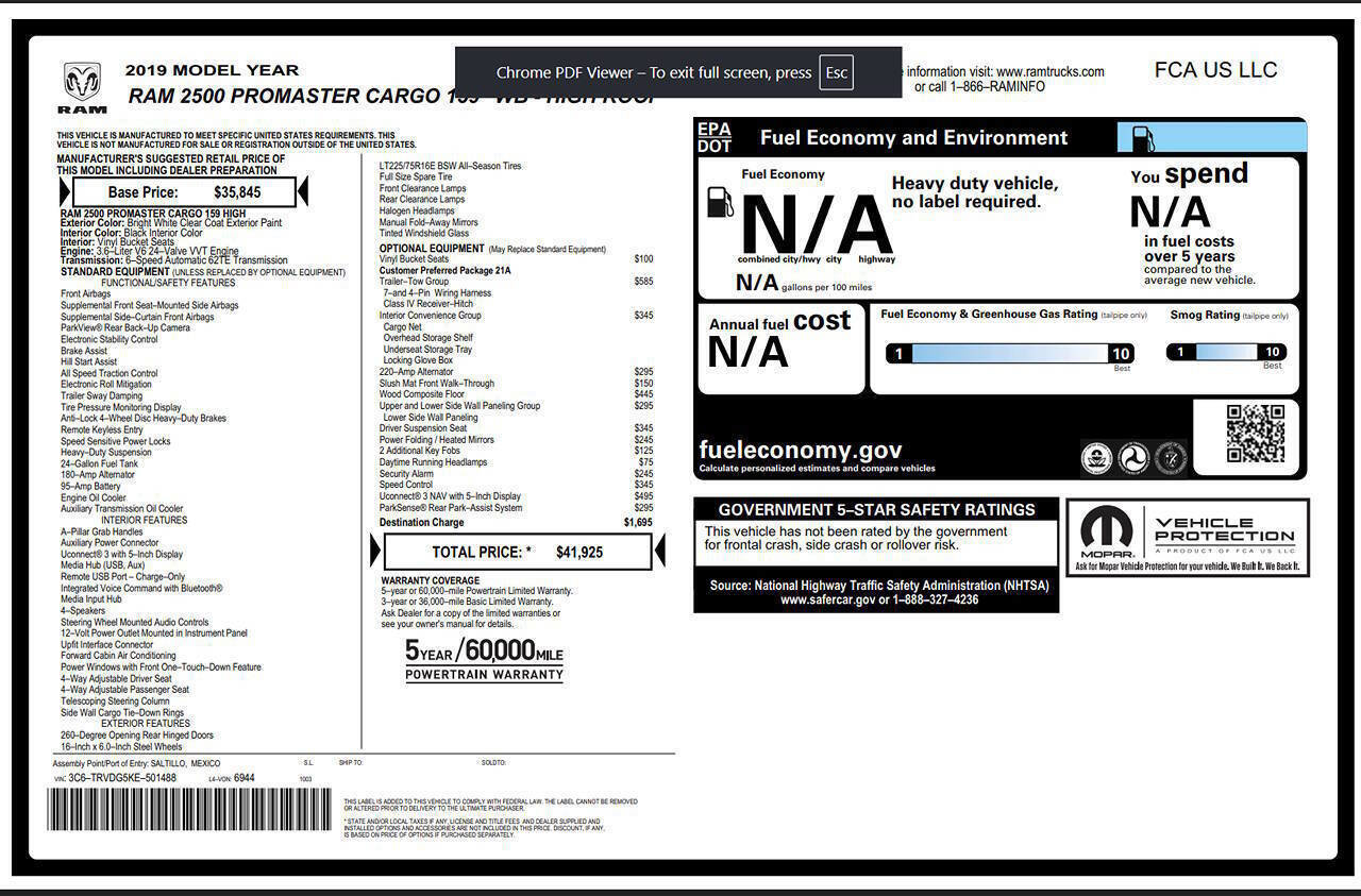 Used 2019 RAM ProMaster 2500 w/ Mopar Trailer Tow Group image 7