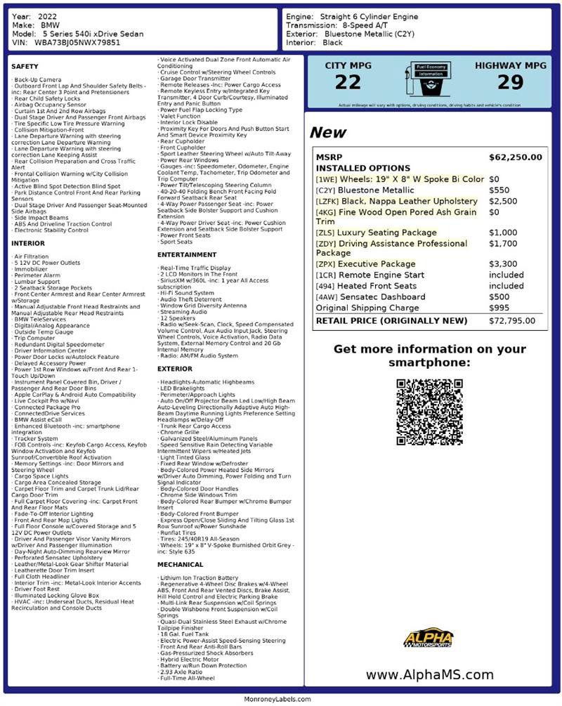 Used 2022 BMW 540i xDrive w/ Executive Package image 3