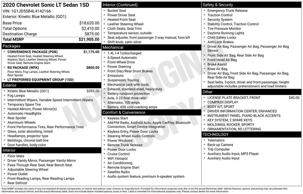 Used 2020 Chevrolet Sonic LT w/ Convenience Package image 12