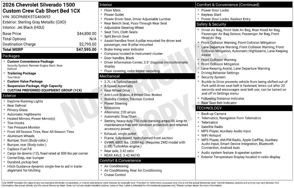 New 2026 Chevrolet Silverado 1500 Custom RWD image 6