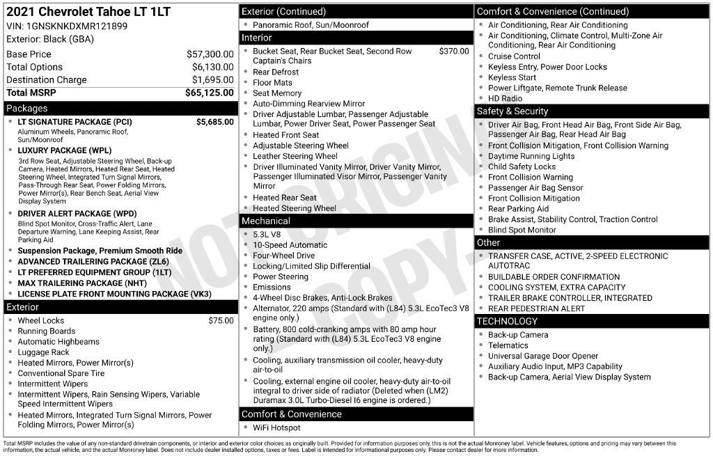 Used 2021 Chevrolet Tahoe LT w/ LT Signature Package AWD/4WD image 2