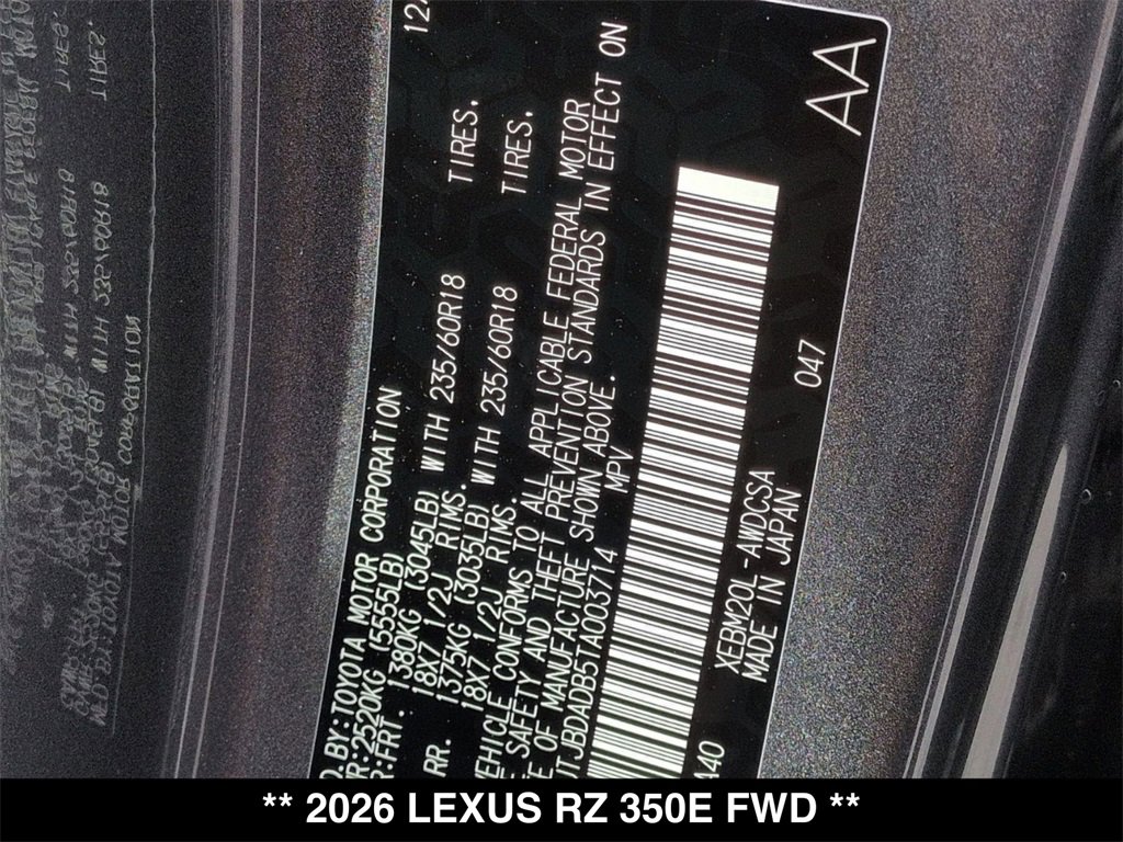 New 2026 Lexus RZ 350e 2WD w/ Accessory Package (2T) image 19