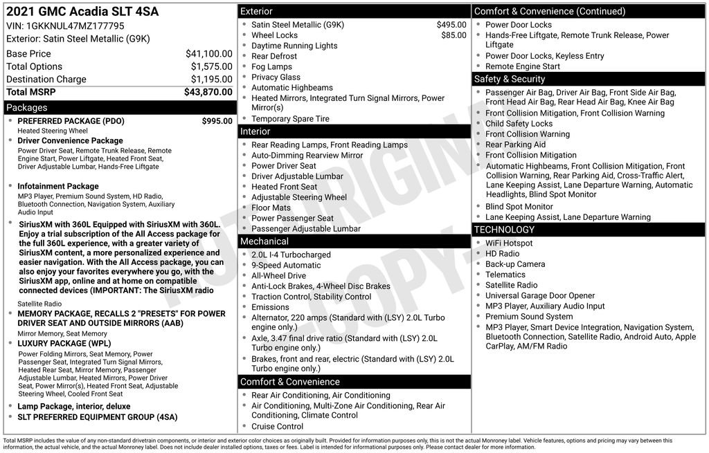 Used 2021 GMC Acadia SLT w/ Preferred Package AWD/4WD image 3