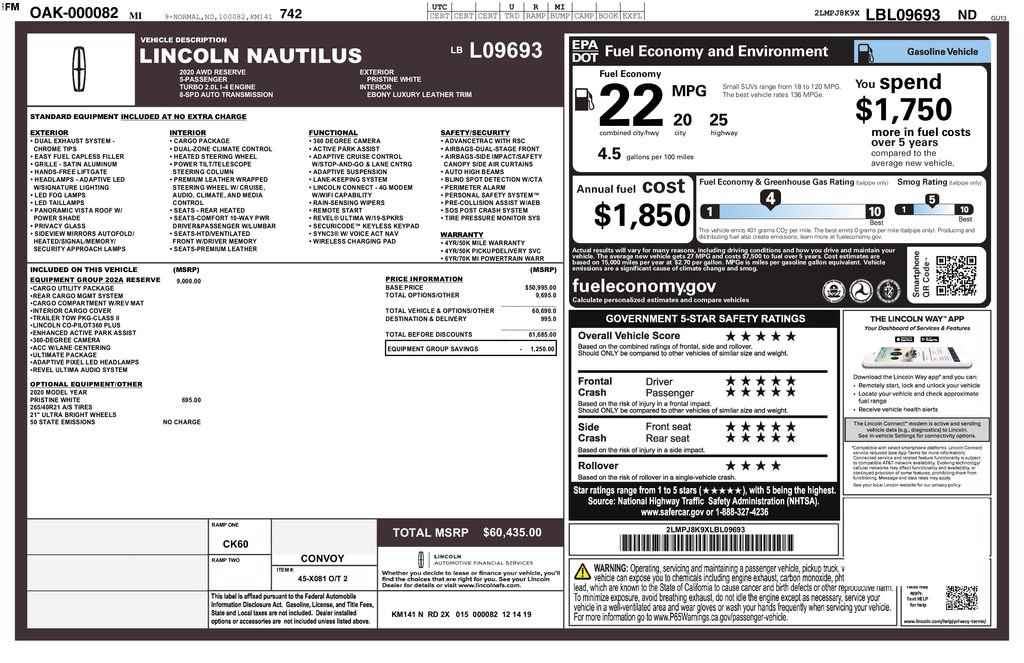 Used 2020 Lincoln Nautilus Reserve w/ Equipment Group 202A AWD/4WD image 3