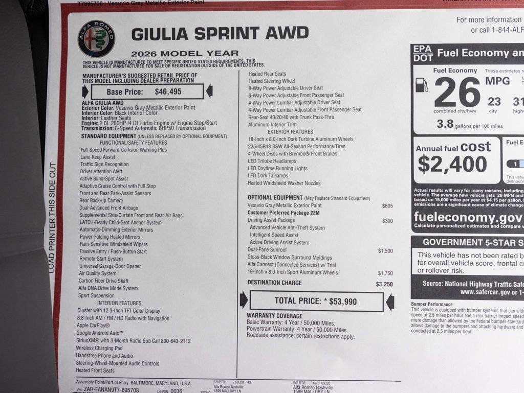 New 2026 Alfa Romeo Giulia AWD w/ Driving Assist Package image 65