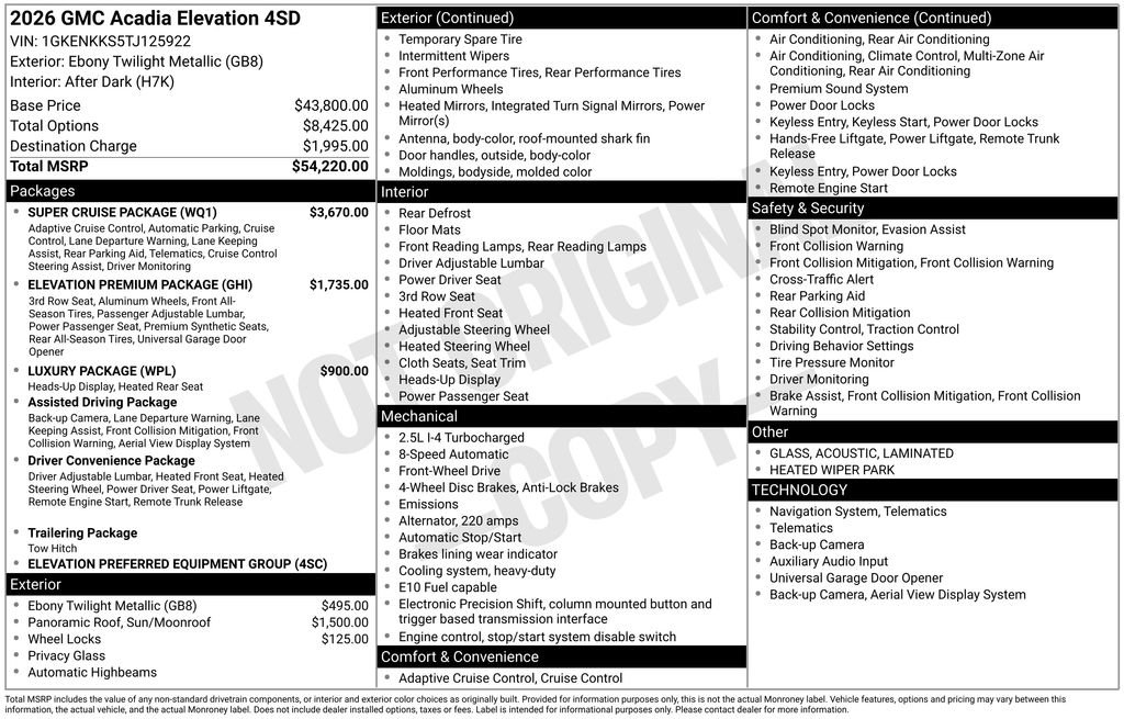 New 2026 GMC Acadia Elevation w/ Super Cruise Package image 49
