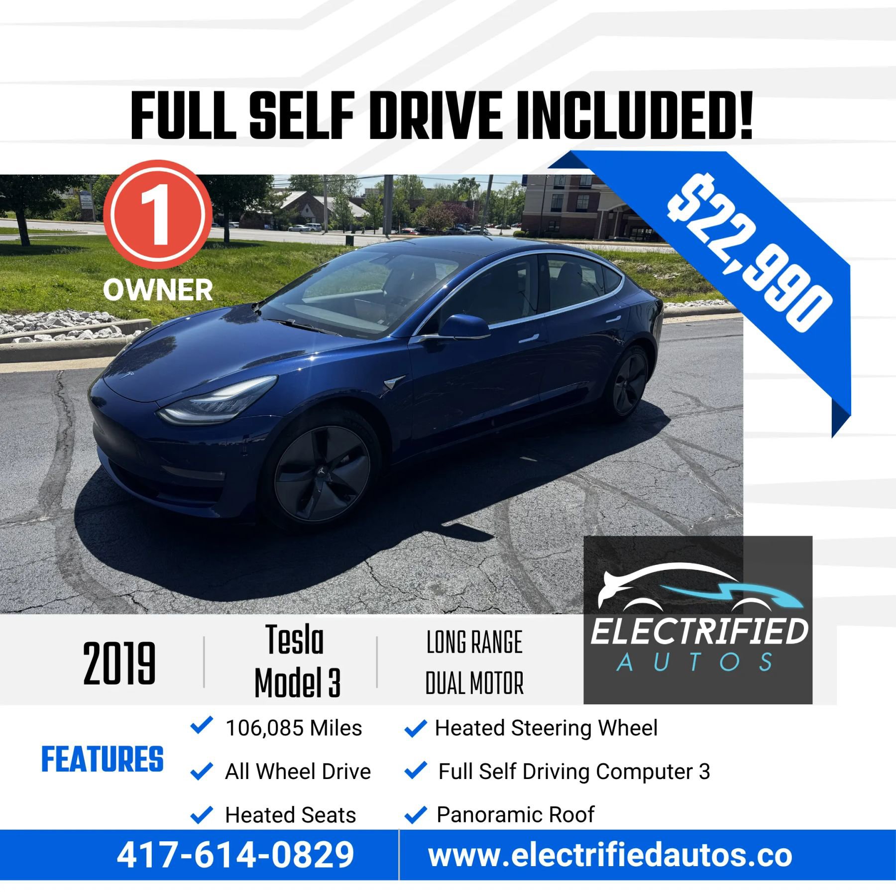 Used 2019 Tesla Model 3 Long Range AWD/4WD image 1