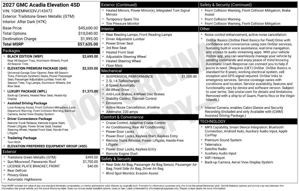 New 2027 GMC Acadia Elevation w/ Black Edition AWD/4WD image 5