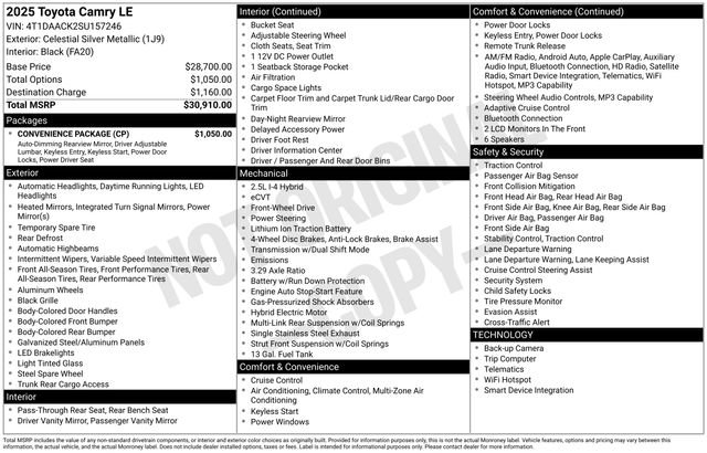 Used 2025 Toyota Camry LE w/ Convenience Package FWD image 5
