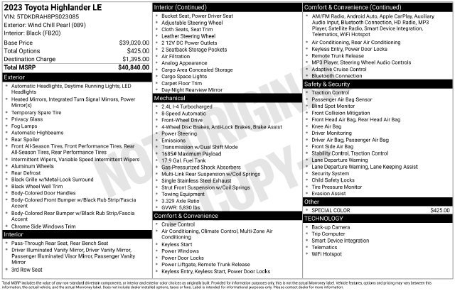 Used 2023 Toyota Highlander LE FWD image 29