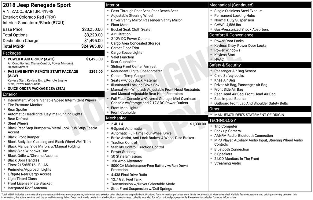 Used 2018 Jeep Renegade Sport w/ Power & Air Group AWD/4WD image 3