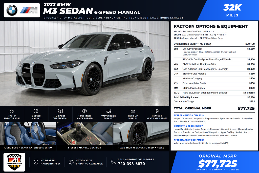 Used 2022 BMW M3 w/ Executive Package RWD image 1
