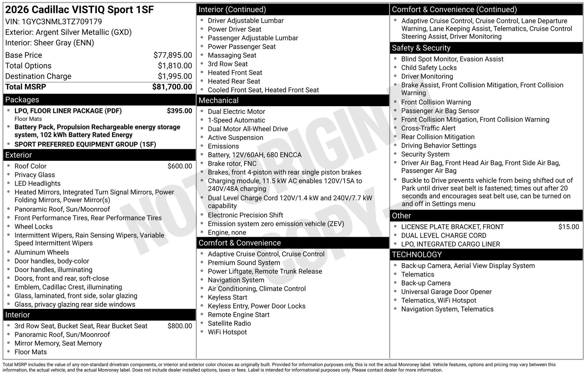 New 2026 Cadillac Vistiq Sport w/ LPO, Floor Liner Package image 42