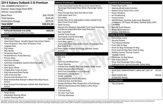 Used 2014 Subaru Outback 2.5i Premium w/ Popular Package #1A image 10