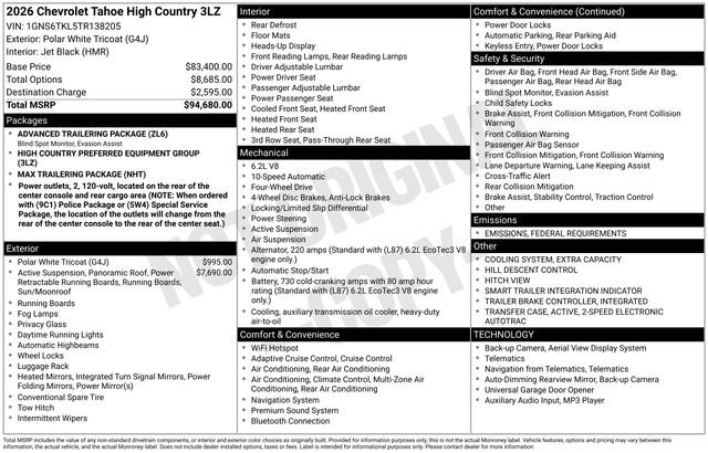 New 2026 Chevrolet Tahoe High Country image 1