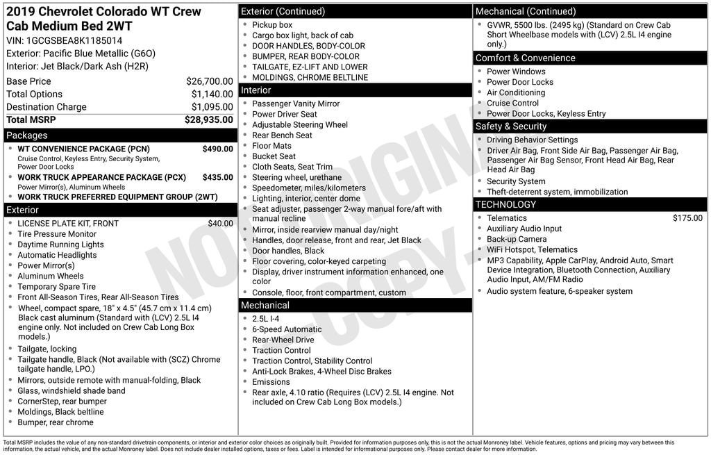 Certified 2019 Chevrolet Colorado W/T w/ WT Convenience Package RWD image 11