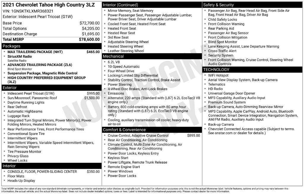 Used 2021 Chevrolet Tahoe High Country w/ Max Trailering Package AWD/4WD image 2