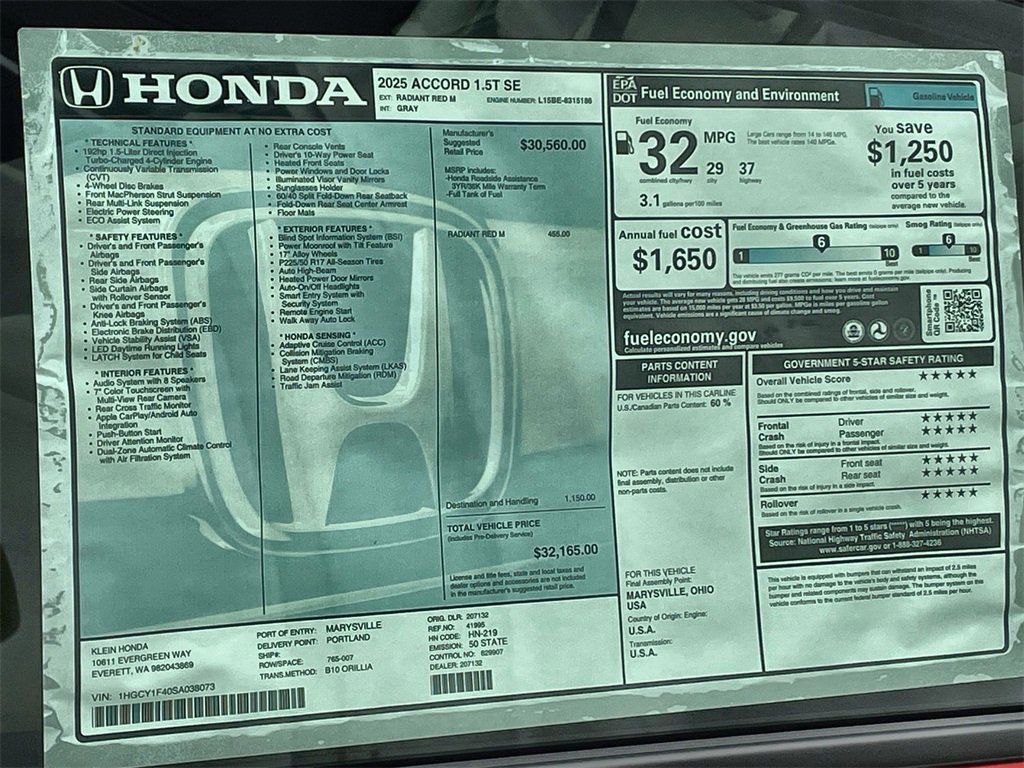 New 2025 Honda Accord SE image 32