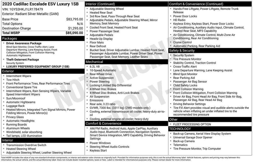Used 2020 Cadillac Escalade ESV Luxury RWD image 9
