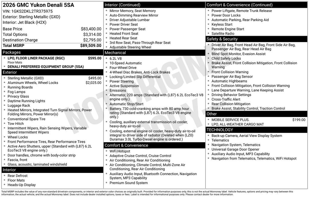 New 2026 GMC Yukon Denali w/ LPO, Floor Liner Package AWD/4WD image 17