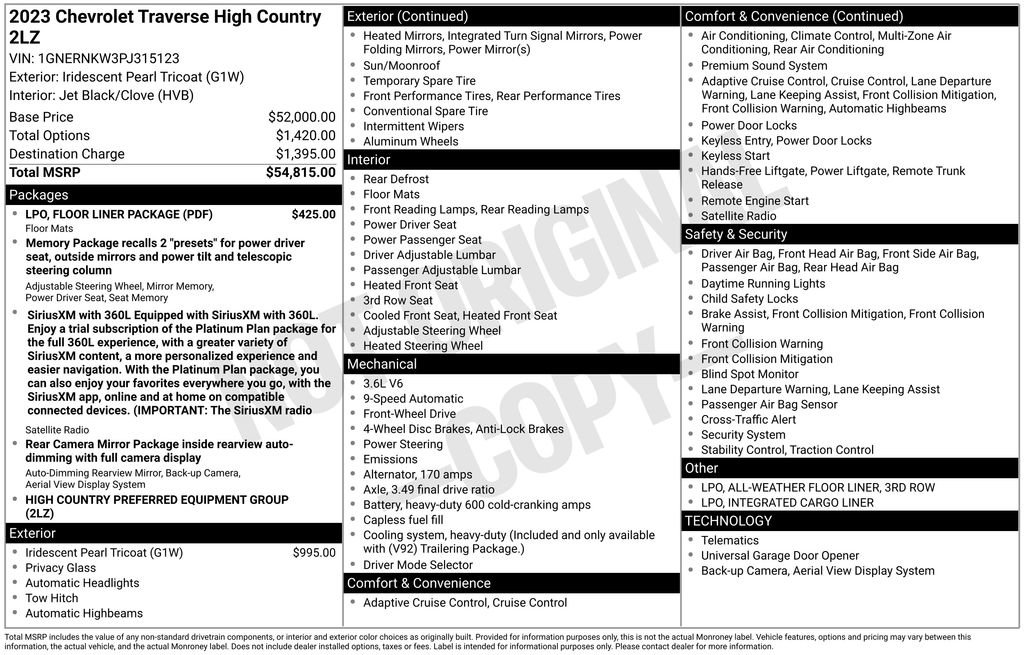 Certified 2023 Chevrolet Traverse High Country w/ LPO, Floor Liner Package FWD image 5