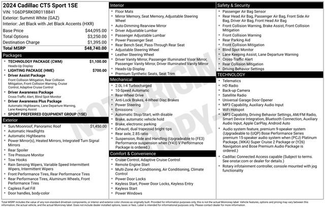 Certified 2024 Cadillac CT5 Sport w/ Technology Package RWD image 8
