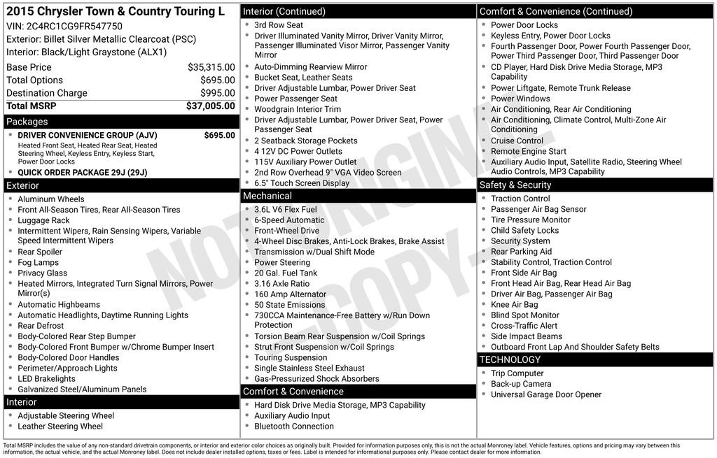 Used 2015 Chrysler Town & Country Touring-L w/ Driver Convenience Group FWD image 43