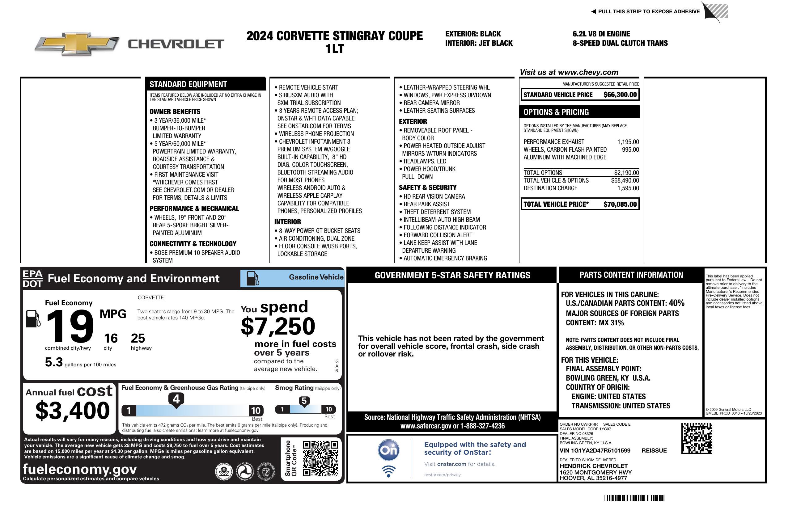 Used 2024 Chevrolet Corvette Stingray Coupe w/ 1LT image 3