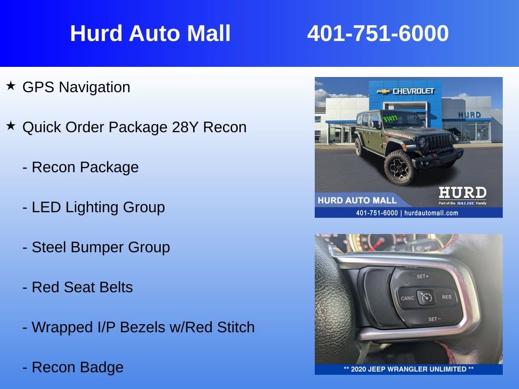 Used 2020 Jeep Wrangler Unlimited Rubicon w/ Quick Order Package 28Y Recon image 6