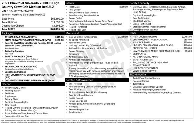 Used 2021 Chevrolet Silverado 2500 High Country w/ Z71 Off-Road Package AWD/4WD image 9