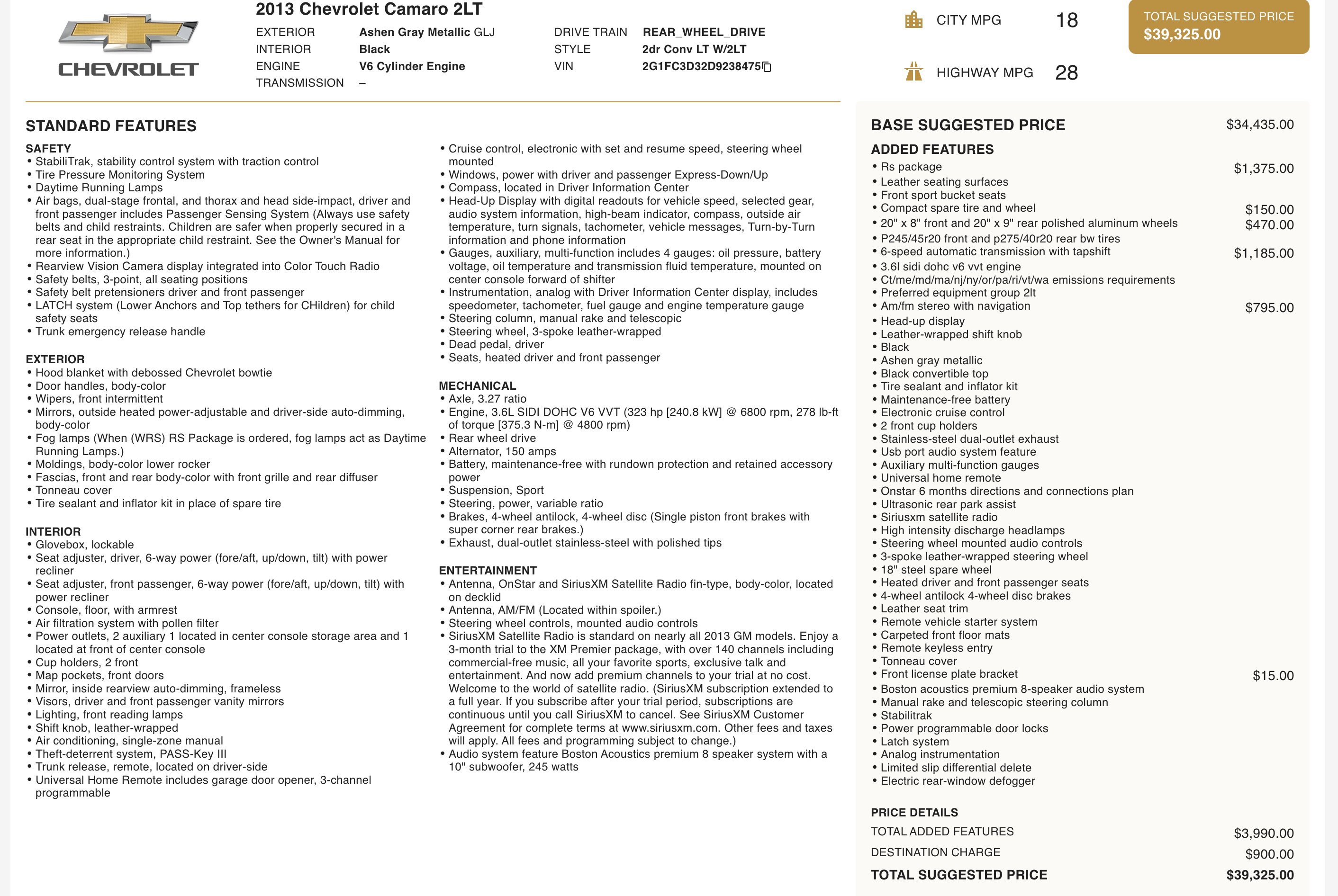 Used 2013 Chevrolet Camaro LT w/ RS Package image 6