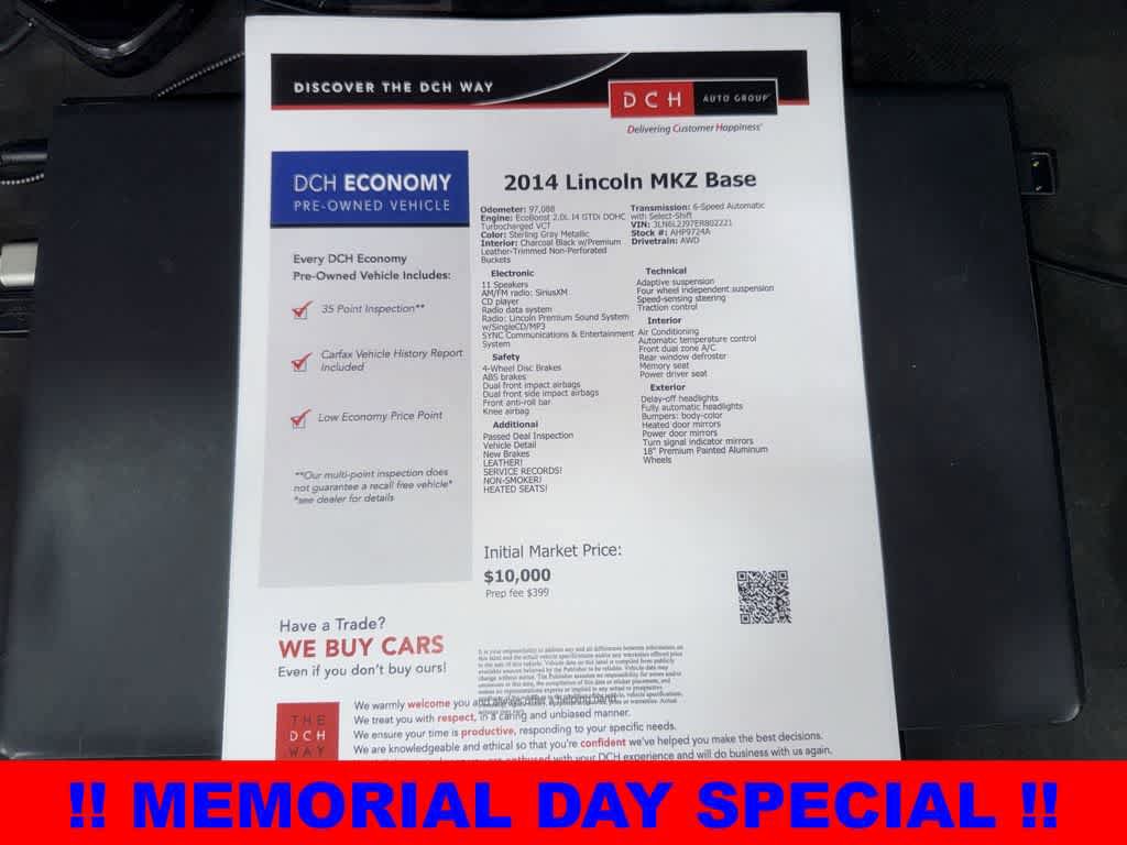 Used 2014 Lincoln MKZ AWD w/ Equipment Group 102A Reserve image 12