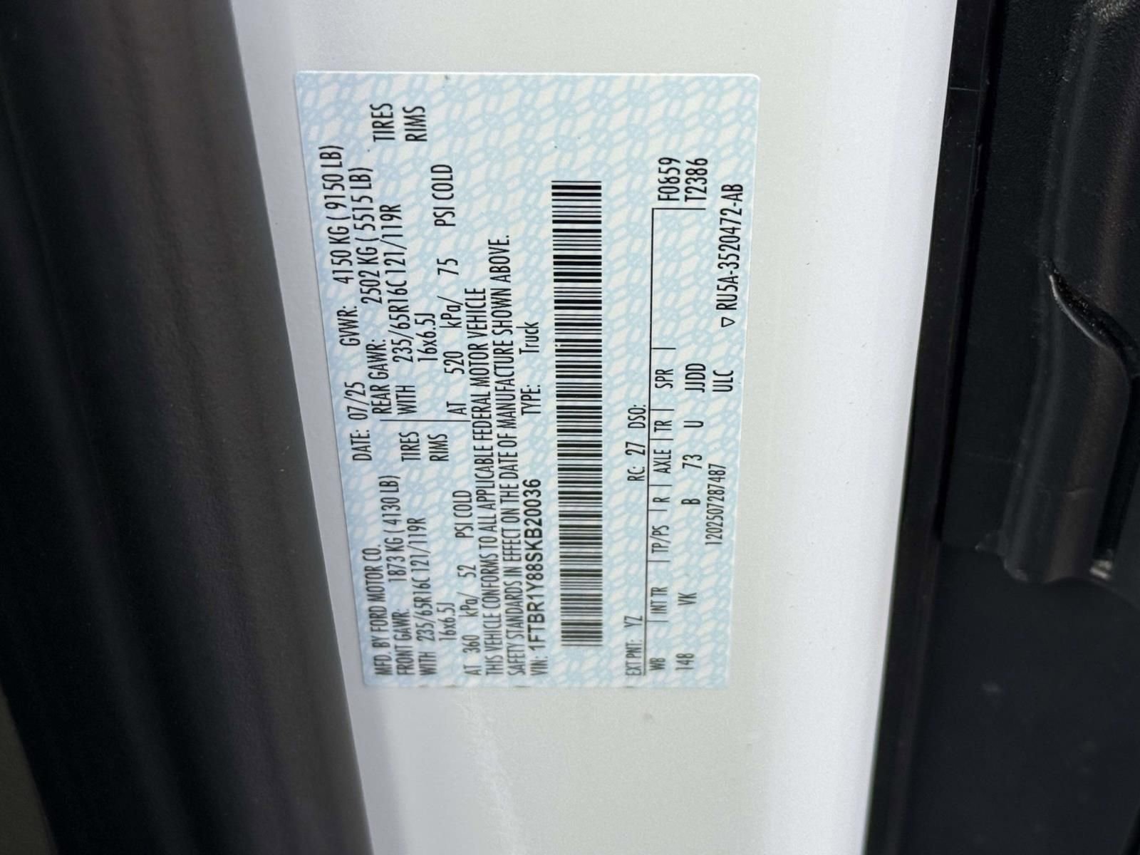 New 2025 Ford Transit 250 Low Roof w/ Load Area Protection Package RWD image 20