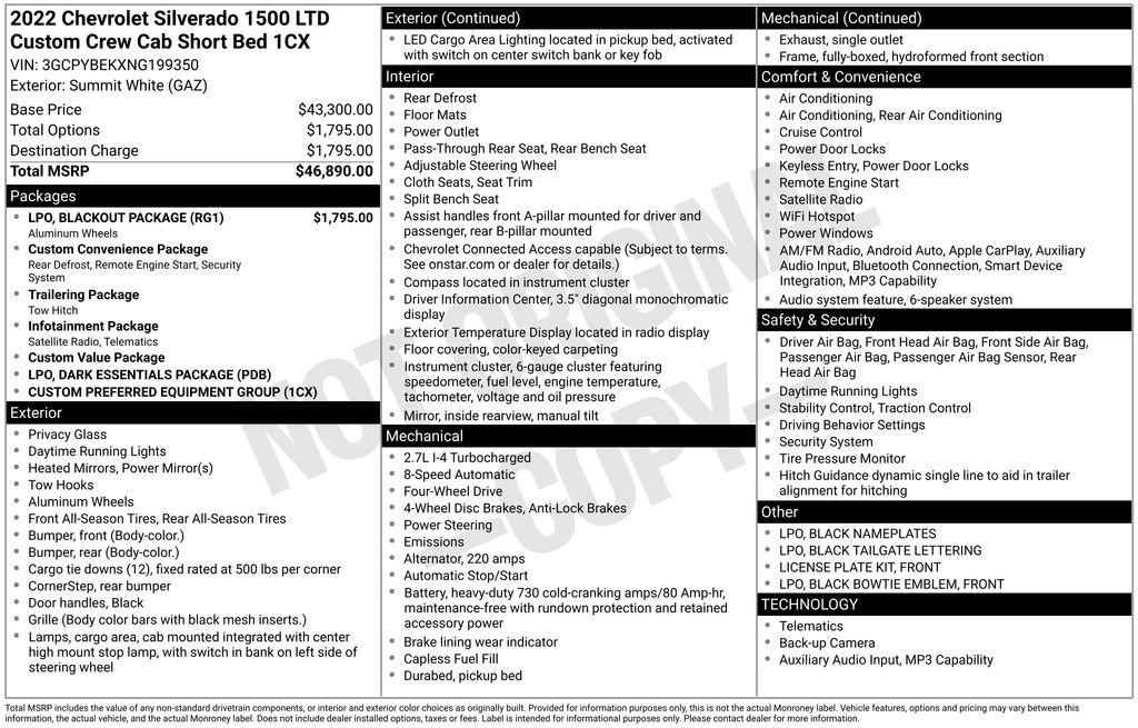 Used 2022 Chevrolet Silverado 1500 Custom w/ LPO, Blackout Package AWD/4WD image 2