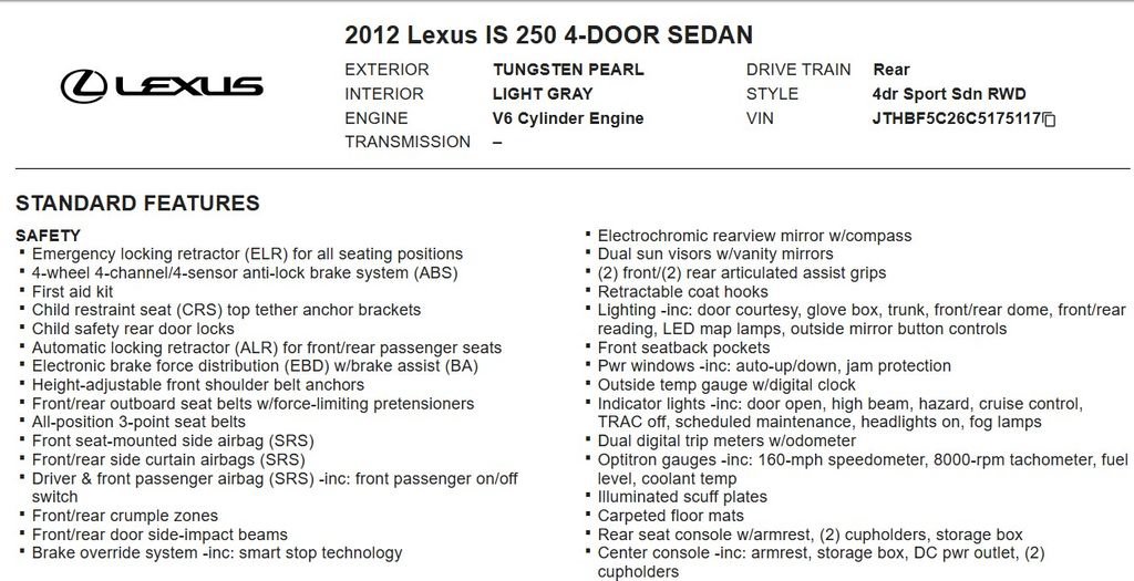 Used 2012 Lexus IS 250 w/ Premium Pkg Value Edition RWD image 17