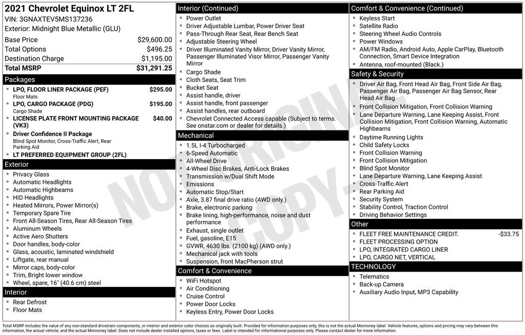 Used 2021 Chevrolet Equinox LT w/ LPO, Floor Liner Package AWD/4WD image 2
