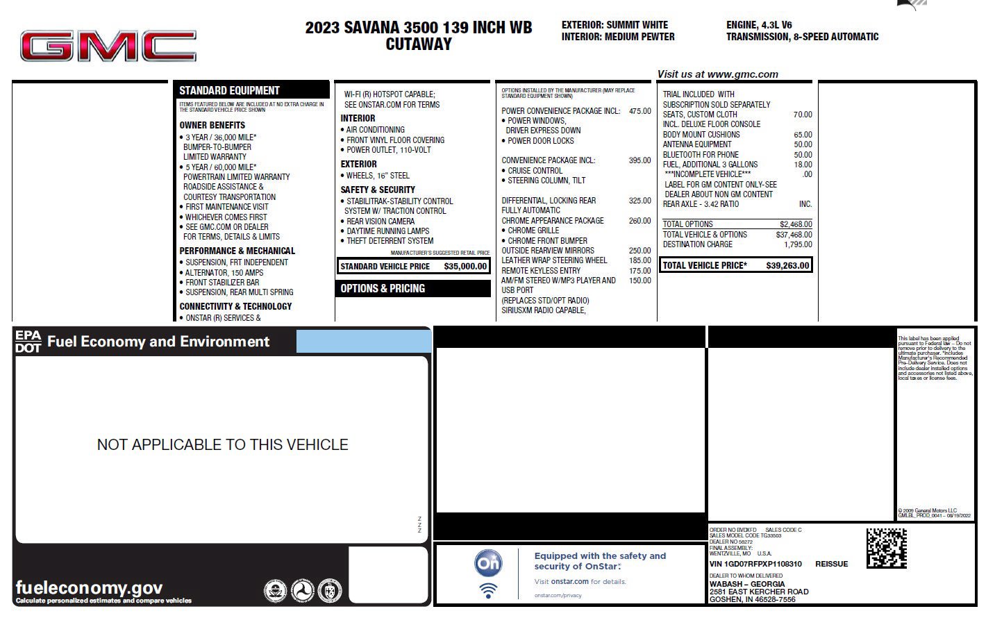 Used 2023 GMC Savana 3500 w/ Power Convenience Package RWD image 3