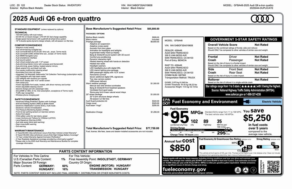 Used 2025 Audi Q6 e-tron Prestige w/ Black Warm Weather Package image 4